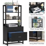 Tribesigns 2 Drawer Lateral File Cabinet with Lock Letter Size Large Modern Filing Cabinet Printer Stand with Open Storage Shelves for Home Office Black