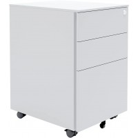 Vari Essential File Cabinet Three Drawer Filing Cabinet for Home Office Storage Letter or Legal Size Files with Rolling Casters Locking Top Drawer White