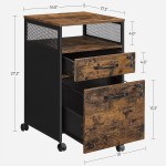 VASAGLE File Cabinet with Lock Filing Cabinet with 2 Storage Drawers for Hanging File Folders Open Shelf Home Office Steel Frame Industrial Rustic Brown and Black UOFC077B01