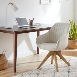 Art Leon Mid Century Modern Swivel Accent Chair with Oak Wood Legs Desk Chair No Wheels Armchair for Desk Off White