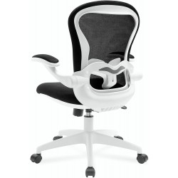 ComHoma Office Chair Ergonomic Desk Chair Mesh Computer Chair with Flip-up Arms Lumbar Support Rolling Swivel Adjustable Home Office Task Chair White