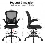 Drafting Chair Tall Office Chair Standing Desk Stool with Flip-Up Arm Ergonomic Mesh Computer Chair with Adjustable Foot Ring for Conference Room Executive Rolling Swivel Chair for Office & Home.