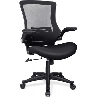 Funria Swivel Mesh Office Chair Ergonomic Black Mid Back Computer Desk Chair with Flip Up Arms Lumbar Support Height Adjustable Office Task Chair