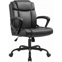 Furmax Mid Back Office Chair Computer Chair PU Leather Executive Desk Chair Swivel Chair with Padded Arms Back Support Weight Bearing 350LBS