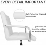 Furmax Mid-Back Office Task Chair Ribbed PU Leather Executive Chair Modern Adjustable Home Desk Chair Retro Comfortable Work Chair 360 Degree Swivel with Arms White