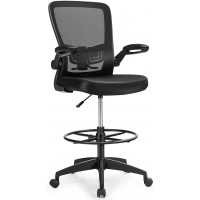 Giantex Drafting Chair High Back Office Chairs with Footrest Ring Flip-Up Armrest Height Adjustable Executive Desk Chair Ergonomic Mesh Computer Task Chair Lumbar Support Tall Office Chair 1