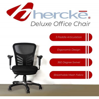 Hercke Deluxe Mesh Back Ergonomic Lumbar Support Multi-Function Adjustable Office Chair – 360 Degree Swivel 330lb Capacity Black with Two-Tone Heavy Duty Base – Breathable Sponge Seat Cushion