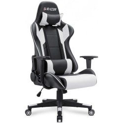 Homall Gaming Chair Office Chair High Back Computer Chair Leather Desk Chair Racing Executive Ergonomic Adjustable Swivel Task Chair with Headrest and Lumbar Support White