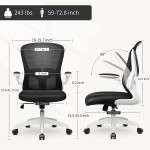 Home Office Chair mfavour Ergonomic Office Chair with Flip-up Armrest Lumbar Support Computer Mesh Chair for Home Office White