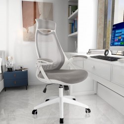 Hylone Ergonomic Office Desk Chair High-Back Mesh Computer Chair with Flip Up Arms Headrest and Lumbar Support Height Adjustable Grey