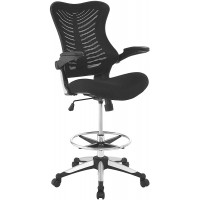 Modway Charge Drafting Chair Reception Desk Chair Drafting Stool with Flip-Up Arms in Black