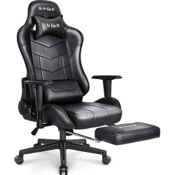 N-GEN Gaming Chair Computer Ergonomic Office Adjustable Lumbar Support Racing Style High Back Desk Headrest Swivel Executive E-Sports Video Game PC Leather Height Reclining with Footrest 2. Black