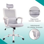 Office Chair Ergonomic Mesh Computer Desk Chair High Back Swivel Task Executive Chair Padding Armrests with Adjustable Rotatable Headrest Lumbar Support Light Gray No Hanger