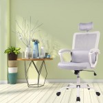 Office Chair Ergonomic Mesh Computer Desk Chair High Back Swivel Task Executive Chair Padding Armrests with Adjustable Rotatable Headrest Lumbar Support Light Gray No Hanger