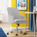 Serta Leighton Home Office Memory Foam Height-Adjustable Desk Accent Chair with Chrome-Finished Stainless-Steel Base Twill Fabric Light Gray
