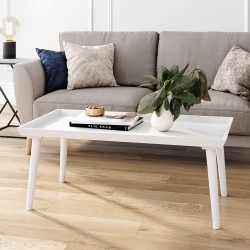 Nathan James Hazel Mid-Century Wood Tray Top Coffee Table with Narrow Cone Legs and Modern Veneer Finish White