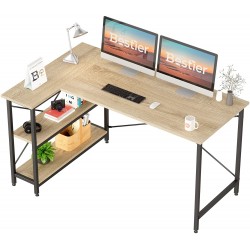 Bestier L Shaped Desk with Storage Shelves 55 Inch Corner Computer Desk Writing Study Table Workstation for Home Office Oak