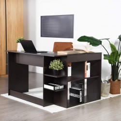 CozyCasa Computer Desk L-Shaped Desk Wood Study Writing Desk with Storage Shelves Small Home Office Desk Workstation in Dark Brown Easy Assembly
