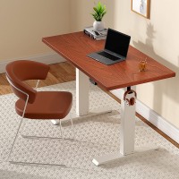 Electric Standing Desk 48 x 24 Inches TEMPSPACE Adjustable Height Computer Desk Whole Piece Sit Stand Desk for Home Office Memory Preset White Frame + Walnut Top 0.7”