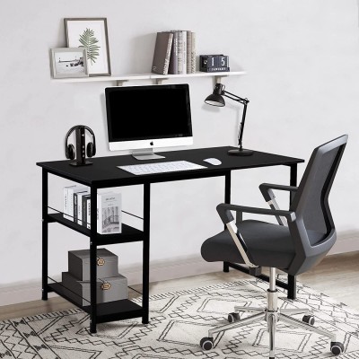 MASAKA B&W Office Home Desk with 2 Shelf for Writing Room Large Operating Surface 55.2" Computer Desk with Sturdy Wooden Storage Shelf Bookshelf Study Desk Home Office Table for Living Room