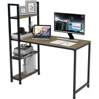Siunzs Computer Desk with Shelves Home Office Desk with 4 Tier Storage Shelves Studying Writing Desk Workstation with Hutch Bookshelf and Tower Storage for Home Office55”,Grey Oak