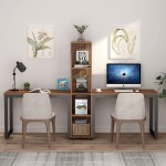 Tribesigns 91 inch Two Person Desk with Storage Shelves,Extra Long Double Desk with Bookshelf,2 Person Computer Desk Double Workstation Desk for Home Office Dark Walnut