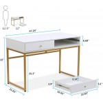 Tribesigns Computer Desk Modern Simple 47 inch Home Office Desk Study Table Writing Desk with 2 Storage Drawers Makeup Vanity Console Table White and Gold