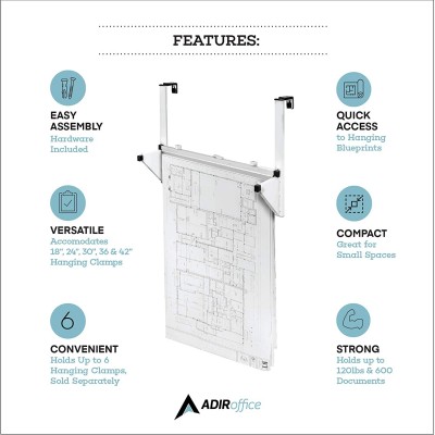 Adir Cubicle Blueprint Storage Hanging Poster Display Rack Plans File Holder Organizer for Small Or Big Office Home White