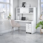 Bush Business Furniture Office by Kathy Ireland Echo Credenza Desk with Hutch and Mobile File Cabinet Pure White