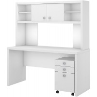 Bush Business Furniture Office by Kathy Ireland Echo Credenza Desk with Hutch and Mobile File Cabinet Pure White
