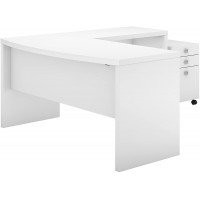 Bush Business Furniture Office by Kathy Ireland Echo L Shaped Bow Front Desk with Mobile File Cabinet Pure White