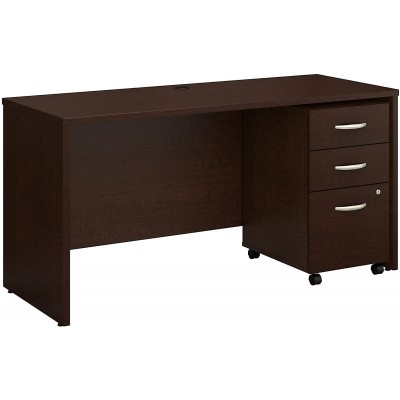 Bush Business Furniture Series C 60W x 24D Office Desk with Mobile File Cabinet in Mocha Cherry