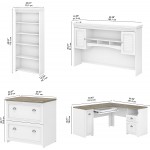 Bush Furniture Fairview L Desk Hutch Lateral File and 5 Shelf Bookcase Shiplap Gray Pure White