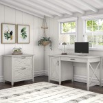 Bush Furniture Key West Computer Desk with Storage and 2 Drawer Lateral File Cabinet 54W Linen White Oak