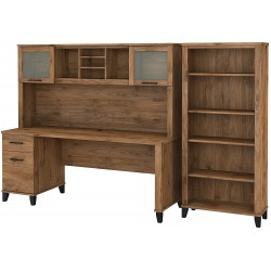 Bush Furniture Somerset Office Desk with Hutch and 5 Shelf Bookcase 72W Fresh Walnut