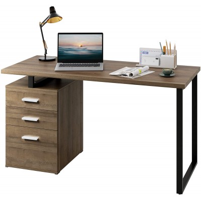 DEVAISE Computer Desk with Drawer 55 inch Home Office Desk with Reversible File Cabinet Gray Oak