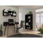 Manhattan Comfort Hampton Modern Home Basic Furniture Office Set with Writing Desk Bookcase and Floating Wall Décor Shelves 3 Piece Black