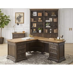 Martin Furniture IMSA684R-KIT Executve L-Desk & Return with Solid Wood Plank Tops Fully Assembled Brown