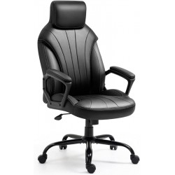 Newnno Office Chair Desk Chair Ergonomic Big Home Office Chair Executive and Managerial Chair High Back Comfortable Swivel Computer Chair with PU Leather Lumbar Support Wheels Padded Armrests Black