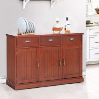 Sophia & William Sideboard Buffet Server Storage Cabinet Organizer with 3 Drawers and Doors for Home Kitchen Entryway Decorative Floor Stroage Chests Cupboard with Metal Knobs Handles Walnut Color
