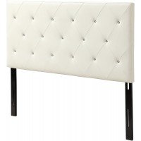 AC Pacific Modern California King Size Faux Leather Upholstered Tufted Headboard With Crystal Diamond Tufting California King Size White