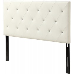 AC Pacific Modern California King Size Faux Leather Upholstered Tufted Headboard With Crystal Diamond Tufting California King Size White