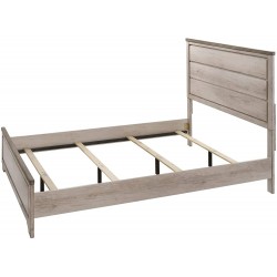 Benjara Twin Panel Headboard and Low Footboard with Distressed Detail White