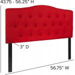 BizChair Arched Button Tufted Upholstered Full Size Headboard in Red Fabric