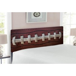 Lunarable Sports Headboard American Football Leather Laces Fun Traditional Sport Close up Photo Print Upholstered Decorative Metal Bed Headboard with Memory Foam Full Size Brown Beige