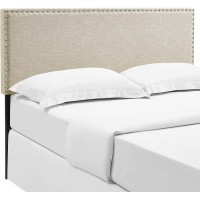 Modway Phoebe Linen Fabric Upholstered Queen Headboard in Beige with Nailhead Trim