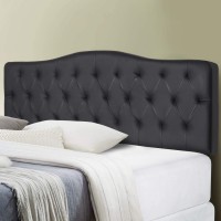 VECELO Faux Leather Headboard Black Upholstered Heaboards Diamond Tufted Modern Bed Backboard Queen Size