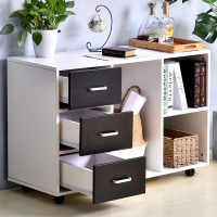 3-Drawer Wood File Cabinet Large Modern Lateral Mobile Filing Cabinets Printer Stand with Wheels and Open Storage Shelves for Home Office Study Bedroom