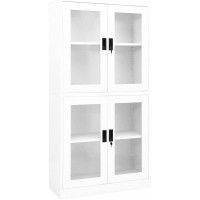 Aisifx Office Cabinet White 35.4"x15.7"x70.9" Steel and Tempered Glass