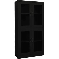 FAMIROSA Office Cabinet Black 35.4"x15.7"x70.9" Steel and Tempered Glass